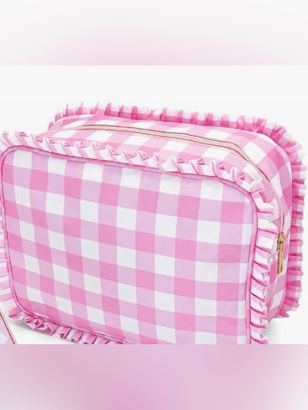 Pink Gingham Ruffle Cosmetic Bag - Women Bags